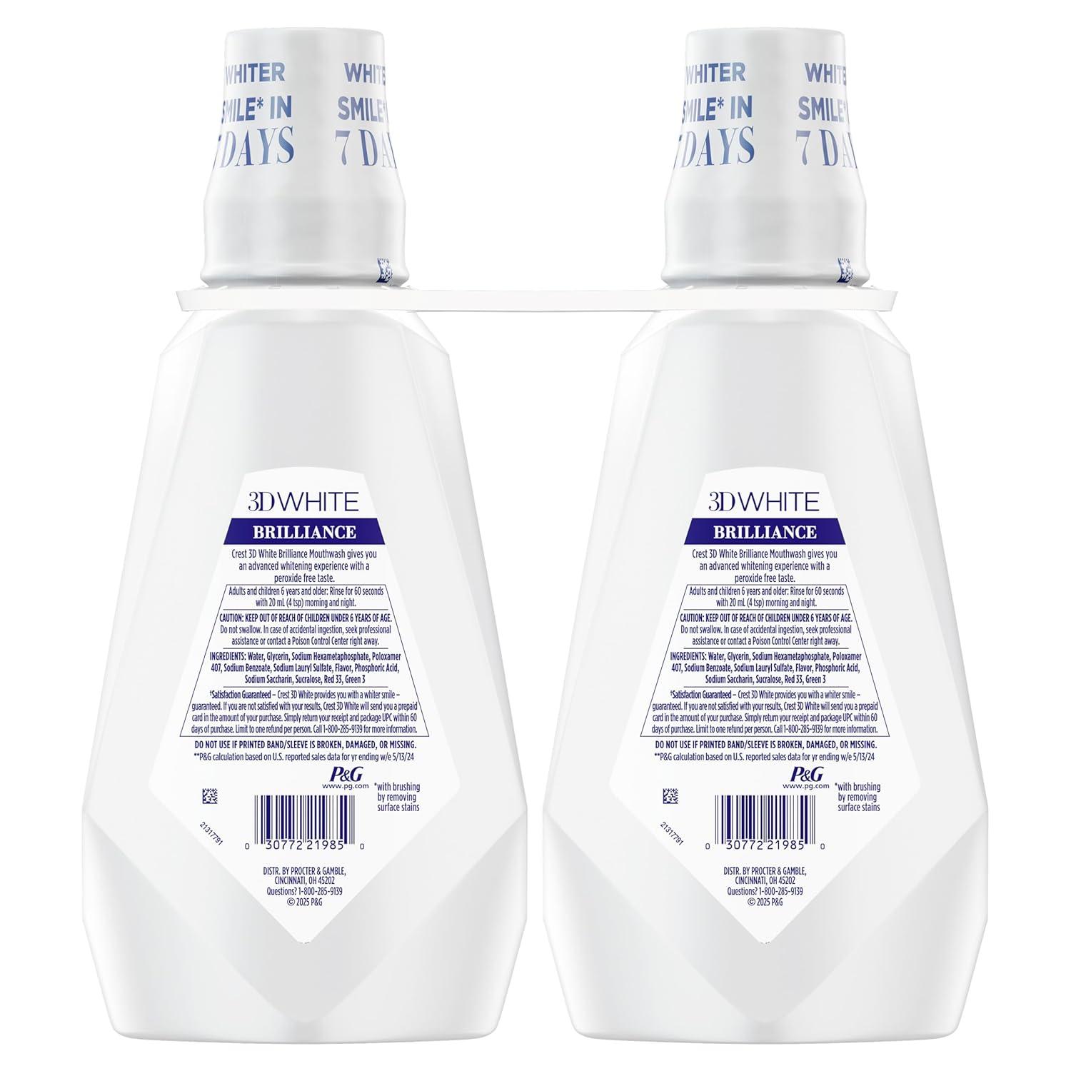 imageCrest MouthwashMouth Rinse 3D White Brilliance Whitening Alcohol Free Clean Mint 2x1L 338 fl oz