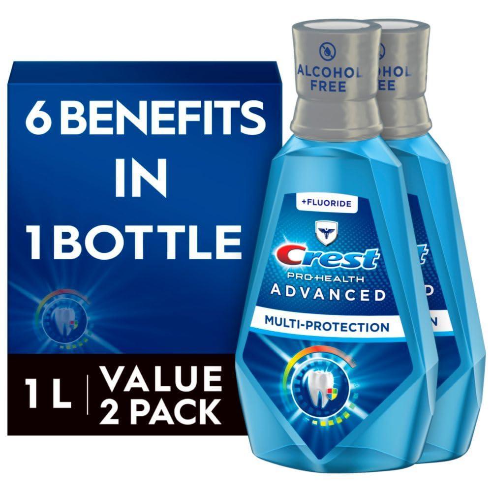 imageCrest ProHealth Advanced Mouthwash Alcohol Free MultiProtection Fresh Mint 1 L 338 fl oz Pack of 2 Blue