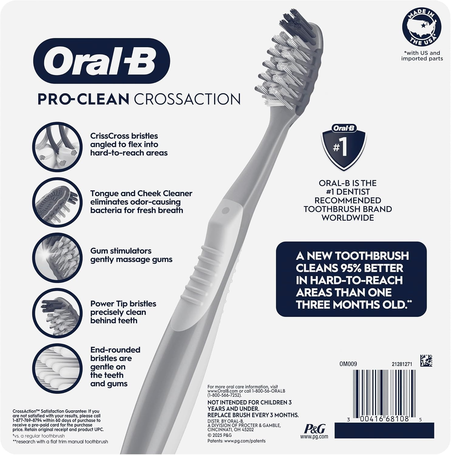 image:imageOralB Pro Clean CrossAction Manual Toothbrush 6 Pack Medium Soft Bristle Brushes for Adults Deep Plaque Removal Daily Gum Health and Fresh Breath Travel Toiletries6 Count Pack of 1