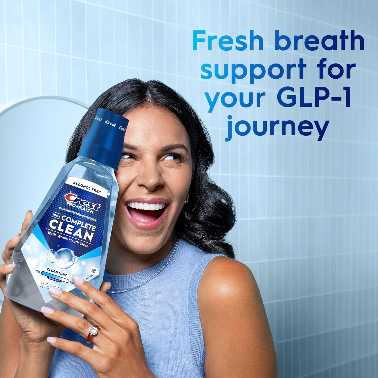 image:imageCrest Mouthwash Pro Health Complete Clean CPC cetylpyridinium chloride AntigingivitisAntiplaque Alcohol Free Clean Mint 1 L 338 fl ozMint